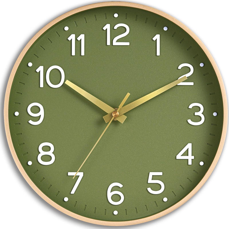 Roymnie Wall Clock Green Silent Wall Clocks Battery Operated 8 InchModern Non Ticking Analog Clock Decorative for Kitchen Office Bathroom BedroomGold - Image 2