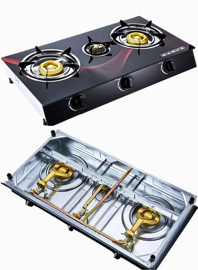 3-Burner Gas Stove Portable Tabletop Stove with Top Cover, Cast Iron Burners & Sturdy Pot Holders – Ideal for Home, Apartment, Kitchen, Camping & Outdoor Parties - Image 3