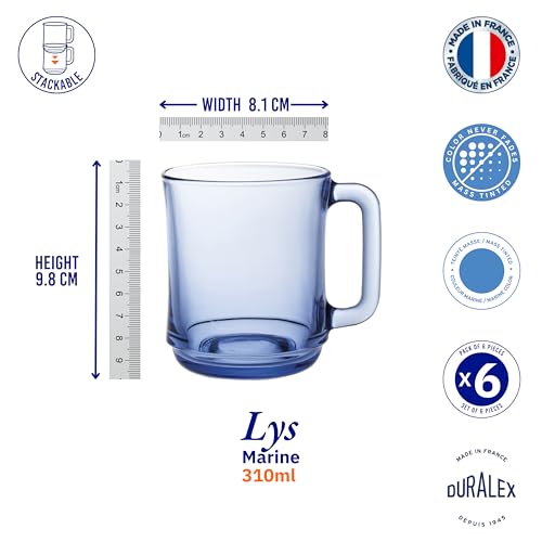 Duralex® France LYS Marine Glass Mugs | 310ml Set of 6 Mugs | 3X Stronger & Durable, Stackable Coffee & Tea Mugs | Microwave & Dishwasher Safe | Giftable Mug Set - Image 4