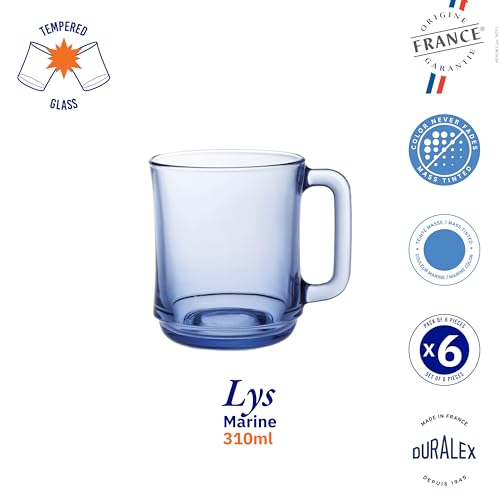 Duralex® France LYS Marine Glass Mugs | 310ml Set of 6 Mugs | 3X Stronger & Durable, Stackable Coffee & Tea Mugs | Microwave & Dishwasher Safe | Giftable Mug Set - Image 5