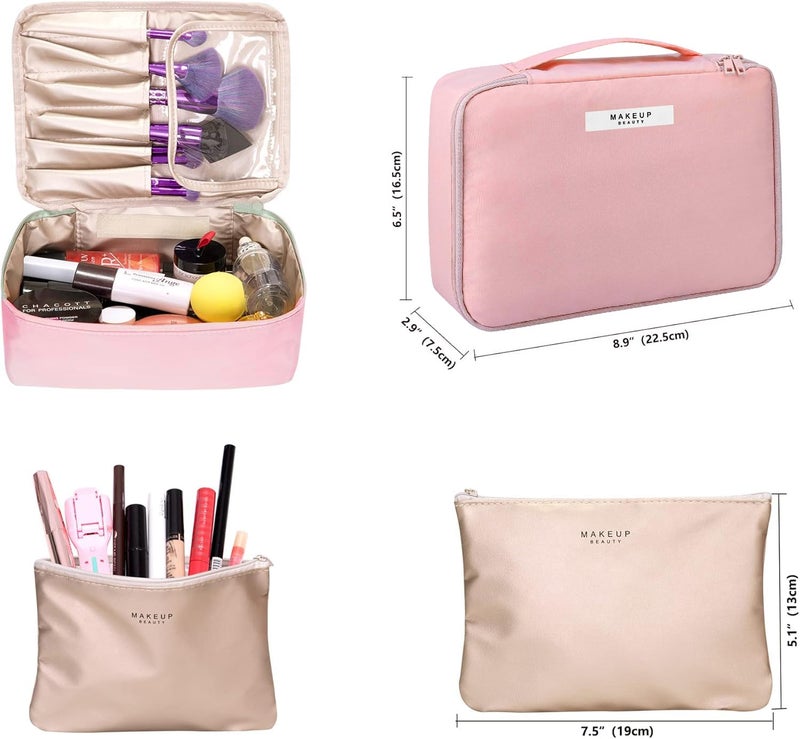 WEMOL Small Travel Fashion Cosmetic Organizer Bag with Detachable Pouch, Super Soft Makeup Organiser Bag for Brushes, Toiletries, Cosmetics Items for Women (Pink) - Image 2