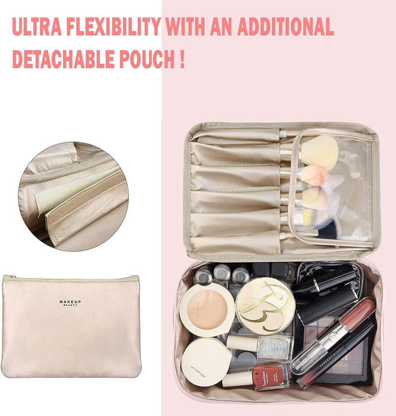 WEMOL Small Travel Fashion Cosmetic Organizer Bag with Detachable Pouch, Super Soft Makeup Organiser Bag for Brushes, Toiletries, Cosmetics Items for Women (Pink) - Image 4