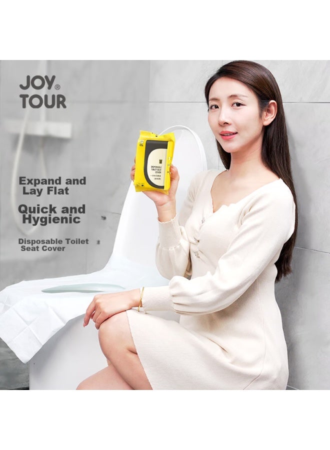 جولة الفرح Joysour أغطية مقاعد المرحاض القابلة للتصرف، للاستخدام أثناء السفر وفي المنزل، سميكة ومزدوجة الطبقات مقاومة للماء ومضادة للأوساط معبأة بشكل فردي، 10 قطع في العبوة - Image 3