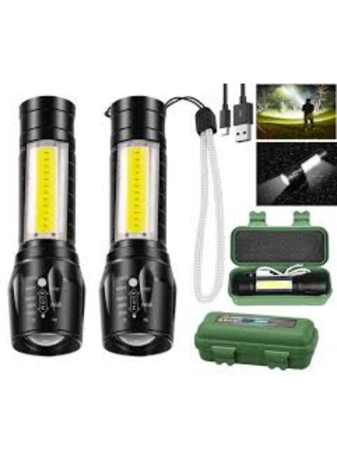 مصباح يدوي LED قابل لإعادة الشحن مع ضوء COB عالي الكثافة وشحن USB وحقيبة حمل - مصباح محمول قوي للتخييم والمشي لمسافات طويلة وحالات الطوارئ - Image 5