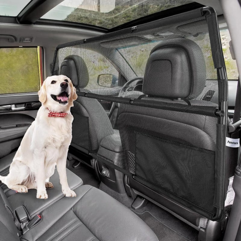 Feestars Dog Barrier for SUV Truck,56" Car Divider for Pet, SUV Dog Barrier for Cargo Area,Back Seat Car Gate with See Through Net Mesh - Image 5
