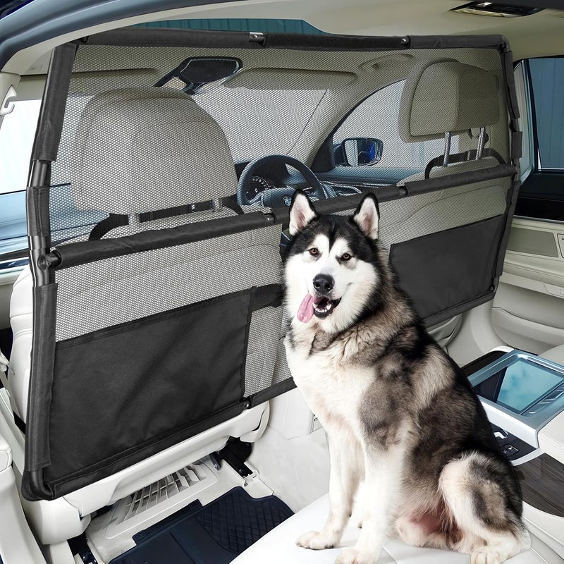Feestars Dog Barrier for SUV Truck,56" Car Divider for Pet, SUV Dog Barrier for Cargo Area,Back Seat Car Gate with See Through Net Mesh - Image 1