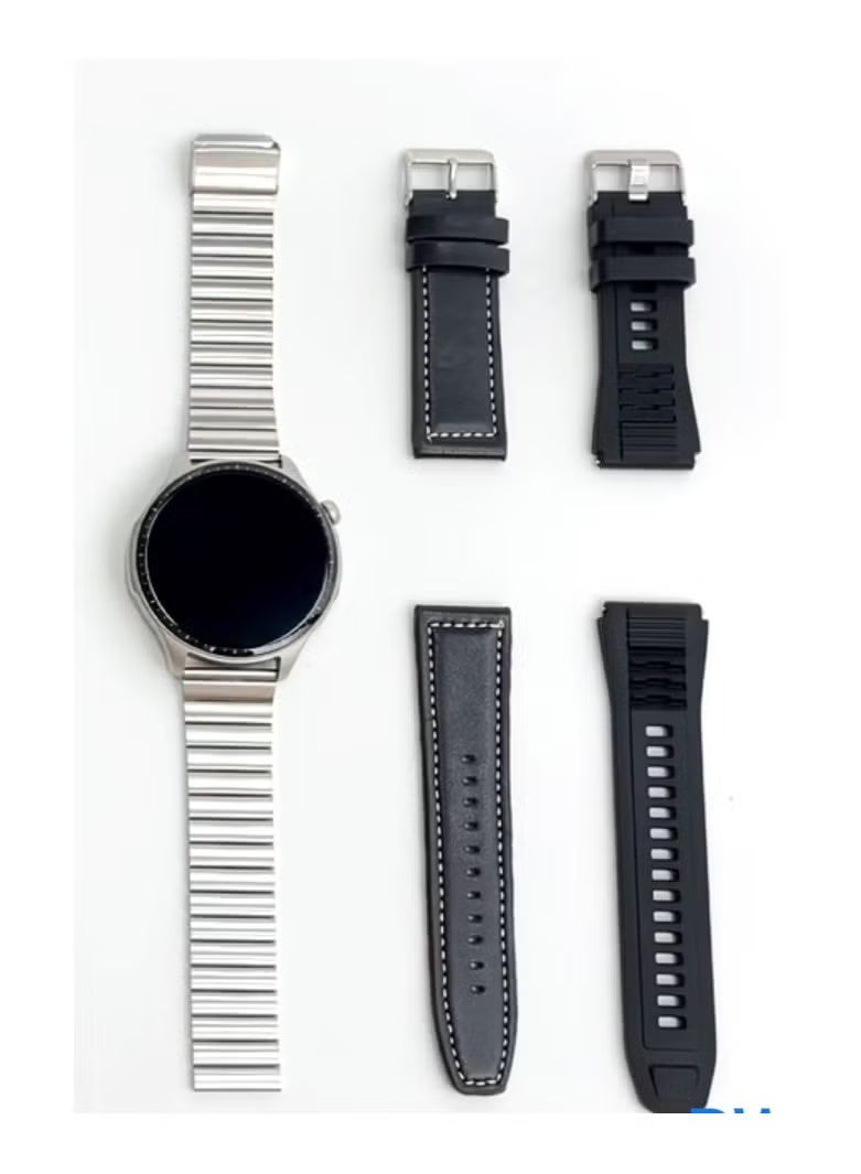 Haino Teko RW53 Smartwatch With Super Max Size AMOLED Display 3 Pair Straps and Charging Cable Designed For Men Silver - Image 2