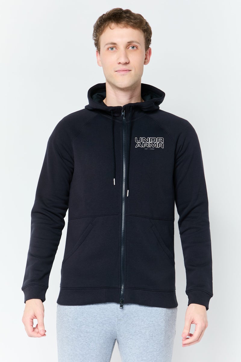 UNDER ARMOUR هودي خارجي طويل الأكمام للرجال، أسود - Image 1