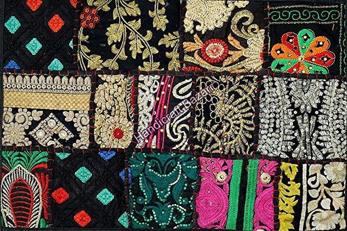 AIVIK Table Runner for 6 Seater Dining Table Cotton Beaded Antique Handmade Rajasthani Patchwork Embroidered Home Decor Eating Areas at Party and Wedding 20 x 72 inches Black - Image 3