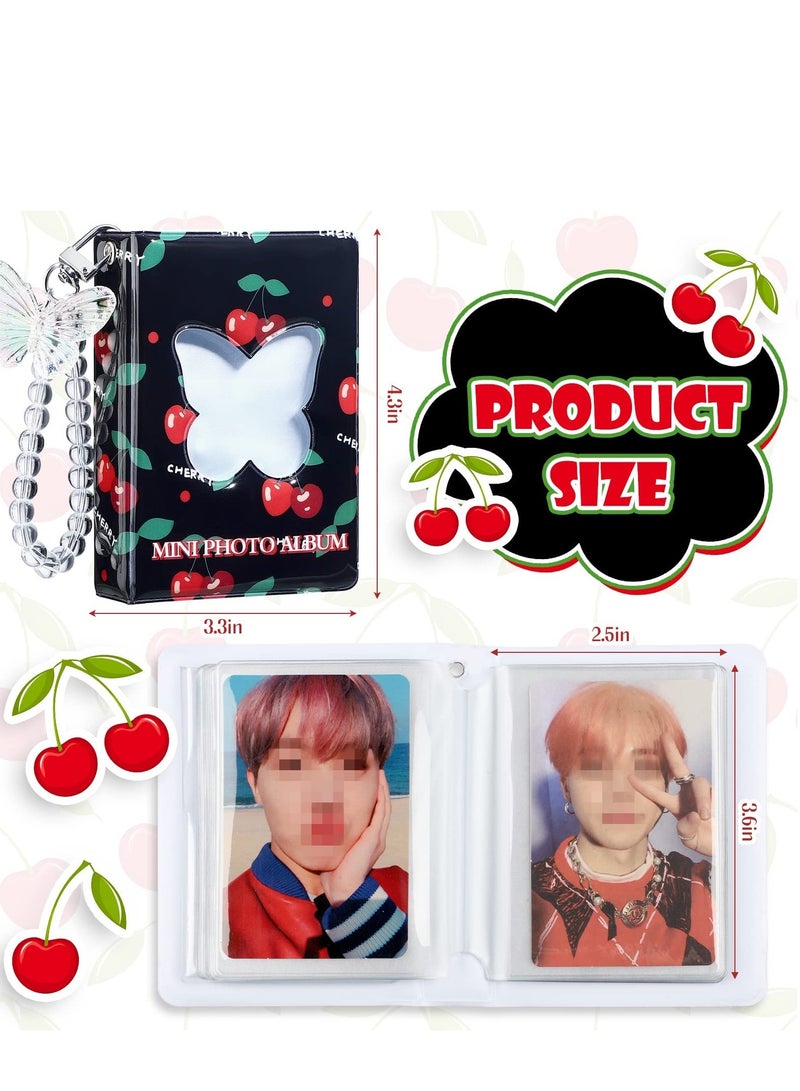 Excefore 3 Inch Mini Photo Album Set Kpop Photocard Holder Book Binder With Pendant And Diy Keychian For Collecting Picture, 40 Pockets(Cherry, Butterfly) - Image 2