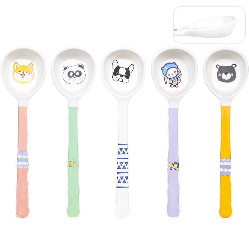 Shopwithgreen 5 PCS Bamboo Kids Spoons Set Children Utensils Spoons Flatware Cutlery Set BPA Free Dishwasher Safe Child and Kids Feeding for Dinner Dessert NOT FIT FOR BABIES WITH SMALL MOUTH - Image 2