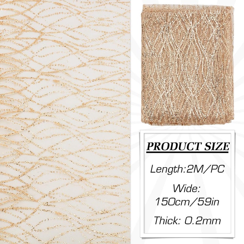 MAYJOYDIY 2Yards Gold Wavy Sequin Fabric 59inch Width Glitter Embroidered Tulle Fabric Polyester Mesh Gilded Lace Fabric for Wedding Reception, Prom, Tables, Party Costume Decoration - Image 2