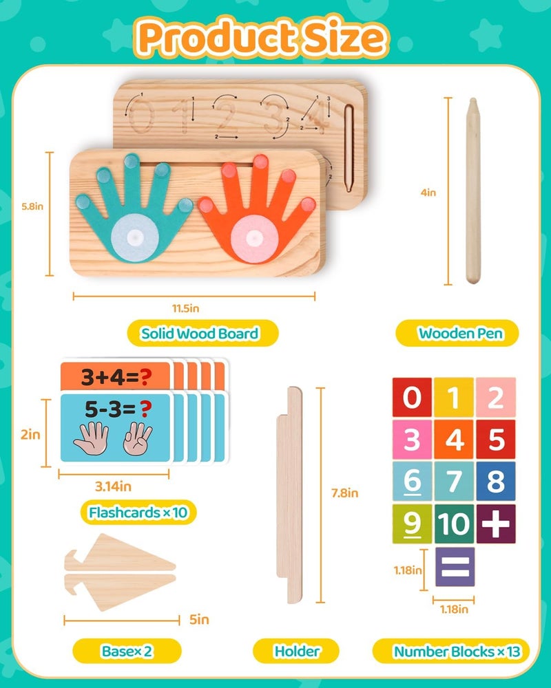 JAiiMen Montessori Educational Toy for Toddlers 2-4 Years, Double-Sided Finger Counting and Number Tracking Board, Colourful Number Building Blocks, Educational Math Wooden Toy Made of Solid Pine Wood for - Image 3