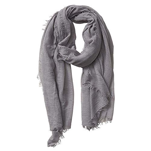 XRDSS Summer Cotton Blend Crinkle Vintage Soft Scarf with Fringed Edges 35" × 70" (Gray) - Image 1