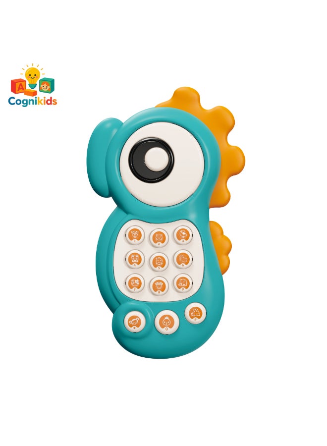 COGNIKIDS لعبة هاتف بيبي على شكل فرس البحر مع أضواء وأصوات – لعبة هاتف موسيقية مع زر طبلة، نغمات، ووضع التعلم | لعبة تمثيل للأطفال من 6-18 شهر للأولاد والبنات 1 قطعة - Image 2