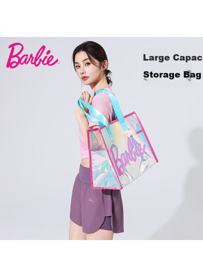 Barbie حقيبة شاطئ باربي مع فصل رطب وجاف، حقيبة سفر شفافة للشاطئ، حقيبة تخزين لليوغا واللياقة البدنية بسعة كبيرة لحملها باليد - Image 1