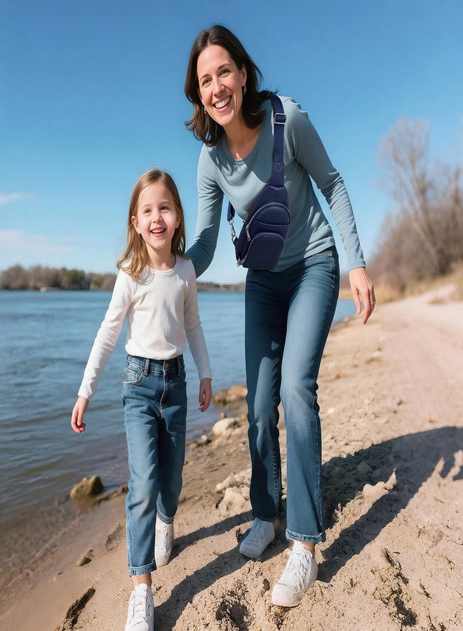 بيفن حقائب كتف صغيرة من الجلد الطبيعي للنساء من بيفن، مضادة للسرقة، حقائب صدر، محفظة مزودة بمحفظة مدمجة بتقنية RFID، لون أزرق داكن - Image 2