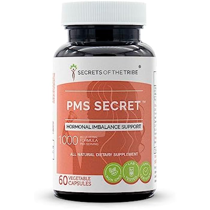 Secrets of the Tribe PMS Secret 60 Capsules, 1000 mg, Black Cohosh, Cramp, Vitex, Valerian, Dandelion, Chamomile, St. John's Wort. Hormonal Imbalance Support (60 Capsules) - Image 1