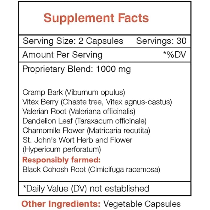 Secrets of the Tribe PMS Secret 60 Capsules, 1000 mg, Black Cohosh, Cramp, Vitex, Valerian, Dandelion, Chamomile, St. John's Wort. Hormonal Imbalance Support (60 Capsules) - Image 3
