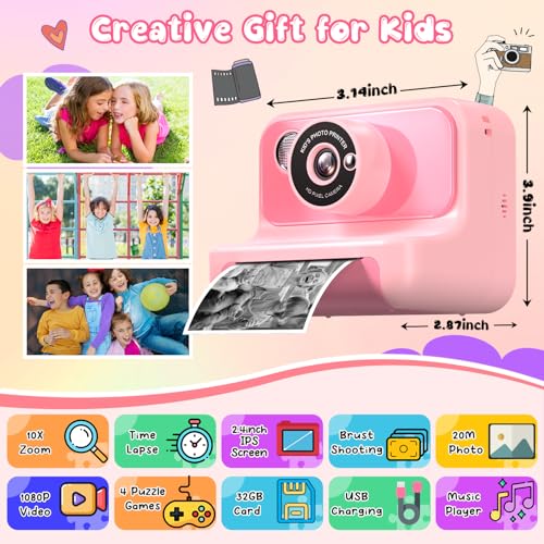 Gofunly Kids Camera Instant Print, Kids Camera 1080P HD Video Digital Camera, Christmas Birthday Gifts for Girls and Boys, Toddler Toy for 3-12 Years Old - Image 2