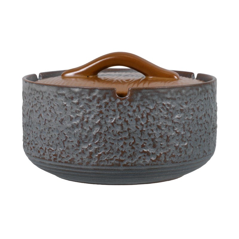 Retro Vintage Ceramic Ashtray with Lid Dark Brown Windproof Home Office Patio Use - Image 2
