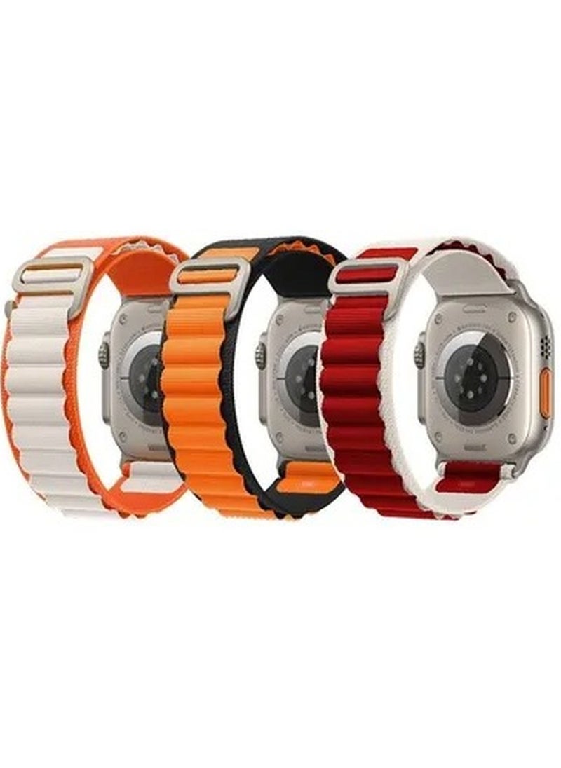 Rabos - 3Pack for Apple Watch Alpine Loop Band 49mm/45mm/44mm Nylon Woven Sport Strap Compatible with iWatch Series 8/Ultra/7/SE/6/5/4/3/2/1 Orange,White/Orange,Black/Red,White - Image 1
