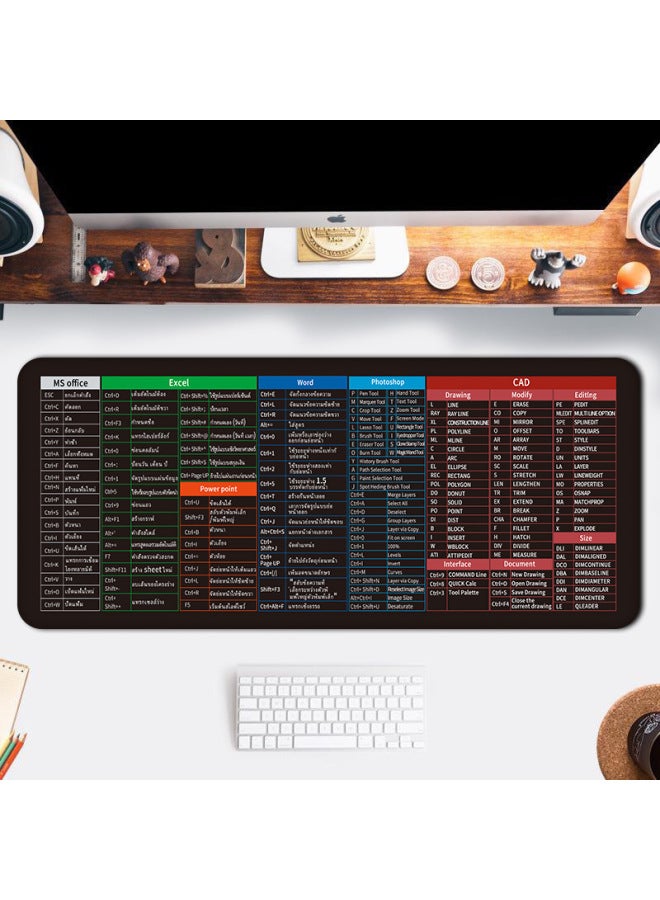 Shortcut Key Mouse Pad Japanese Korean English Thai Oversized Thickeneded Edge Desk Pad Special Supply-Color:300*600*2-Pattern:Thai Shortcut Keys  - Image 1