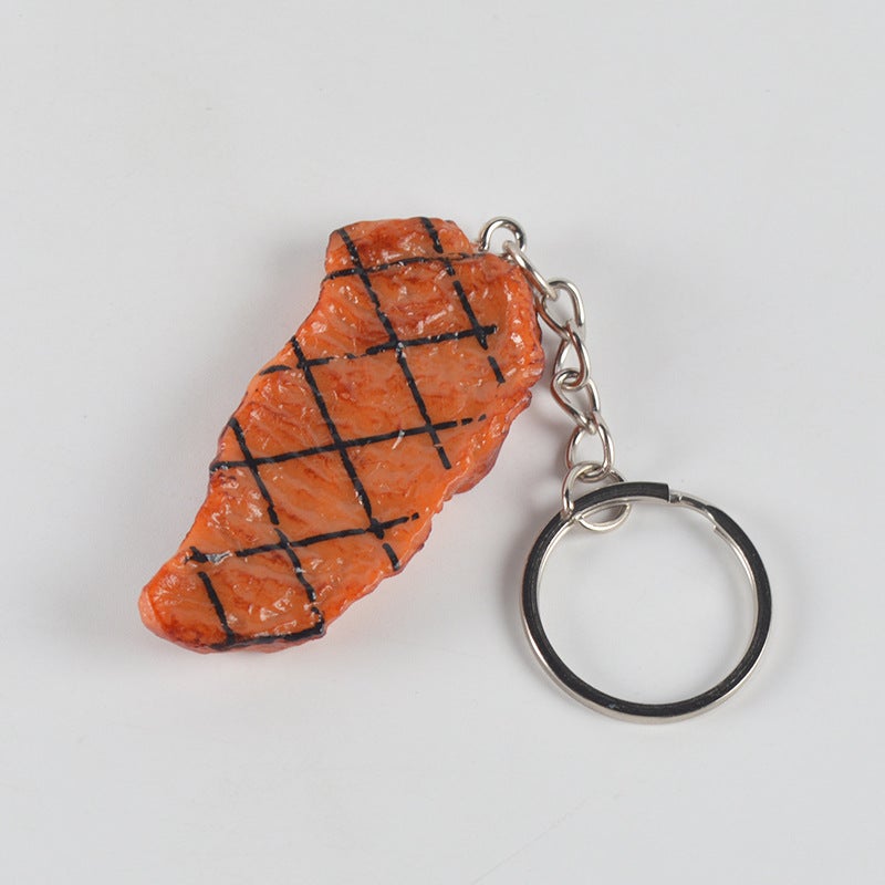 Miniature PVC Beef Steak Model Toy Veal-key ring