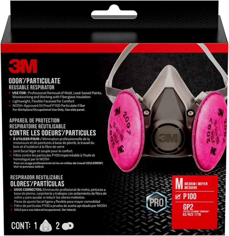 3M P100 Performance Mold & Lead Paint Removal Respirator, Medium Size, NIOSH-APPROVED P100 Rated Filter, Carbon Layer Helps Reduce Odor Nuisance, Lightweight, Adjustable Head Straps (6297P1-DC) - Image 1