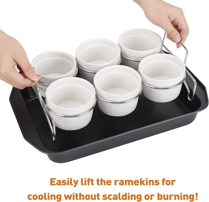 SOLIGT Creme Brulee Making Set - 6 Porcelain Ramekins 6 oz, 304 Stainless Steel Lifting Rack, 9" X 13" Bottom Pan - Image 5
