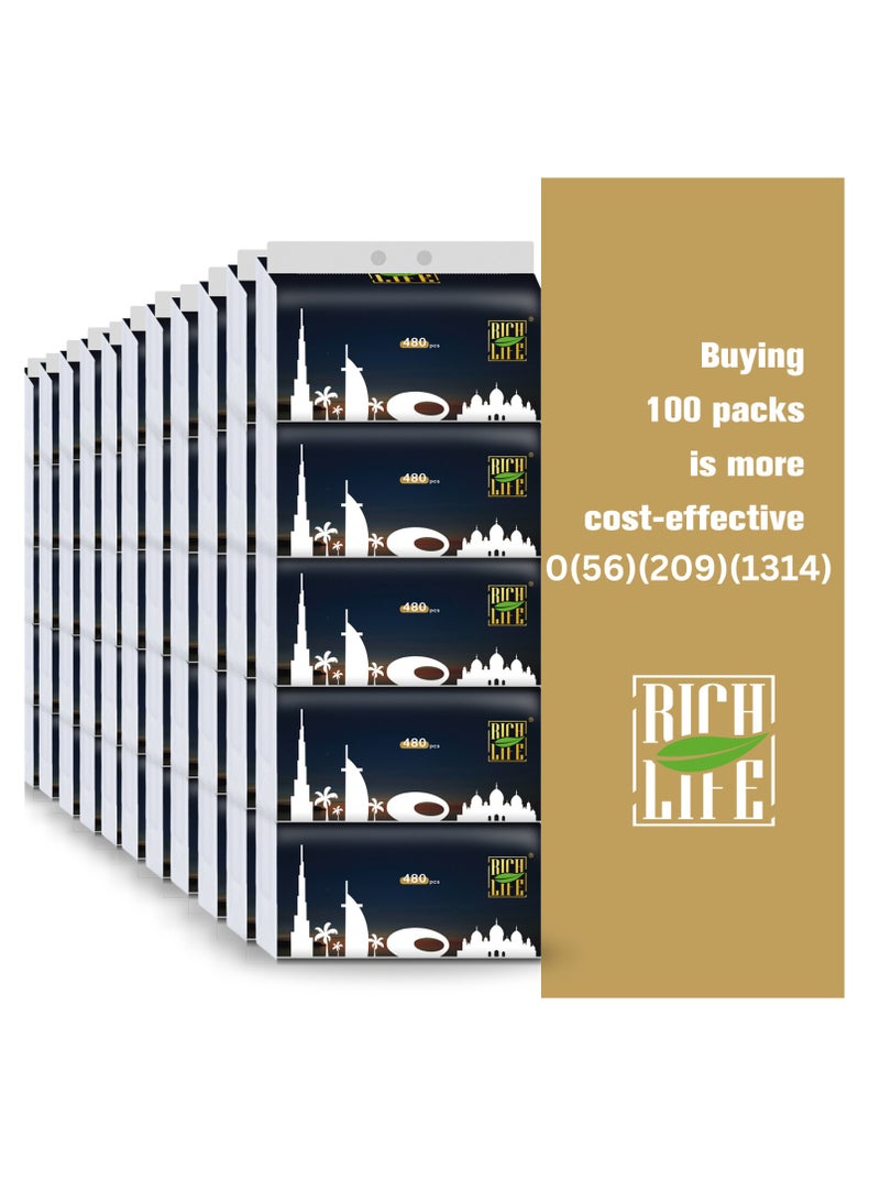 Life Rich Facial Tissue - Premium Quality 5-Ply - 480 Sheets -50 Value Packs | New Technology Tissue Made from 100% Raw Wood Pulp (50 Pack) - Image 3