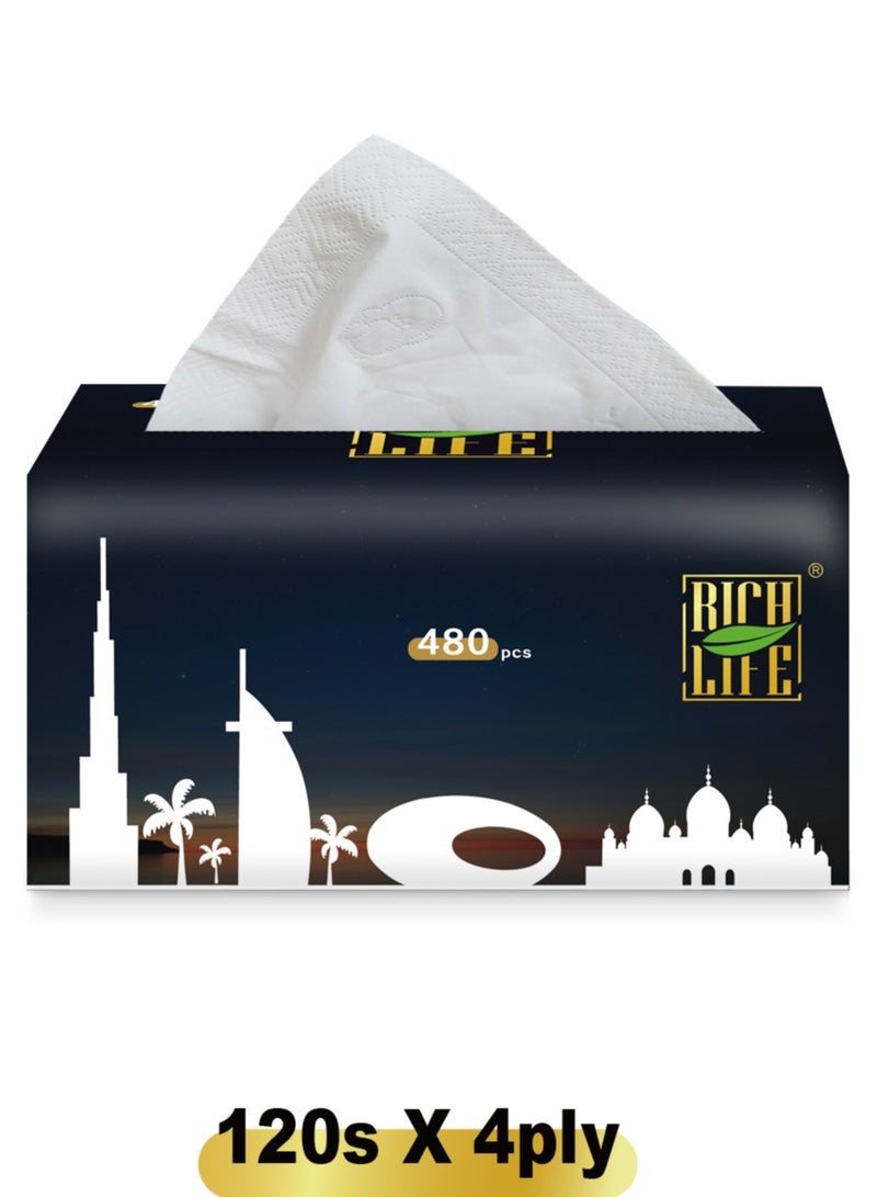 Life Rich Facial Tissue - Premium Quality 5-Ply - 480 Sheets -50 Value Packs | New Technology Tissue Made from 100% Raw Wood Pulp (50 Pack) - Image 4