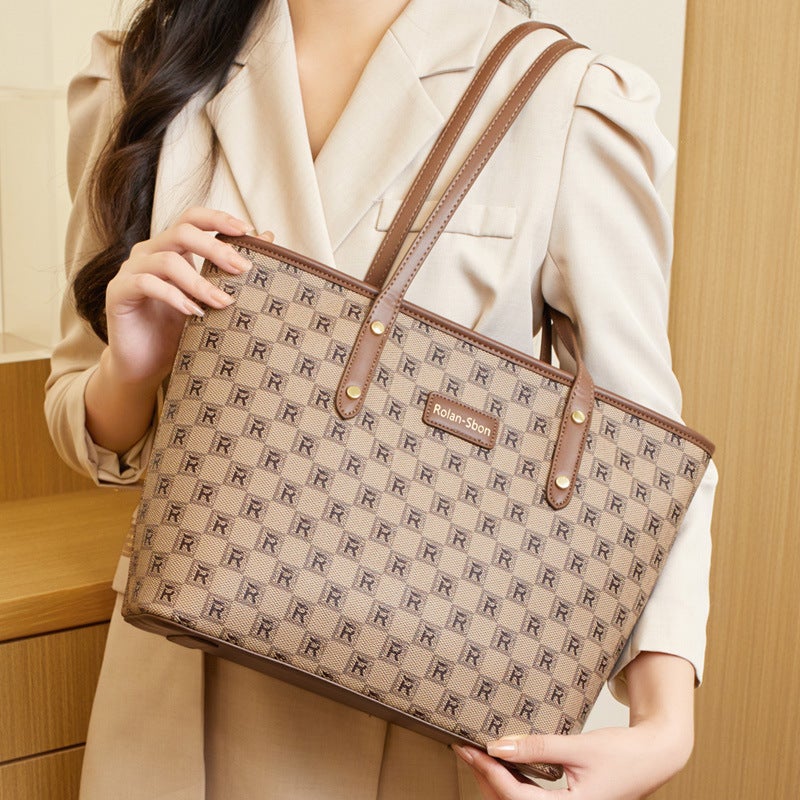 Style Old Flower Women'S Bag Large Capacity Tote Bag Checkerboard Shoulder Bag Women'S Bag All-Match Casual Big Bag - Image 3