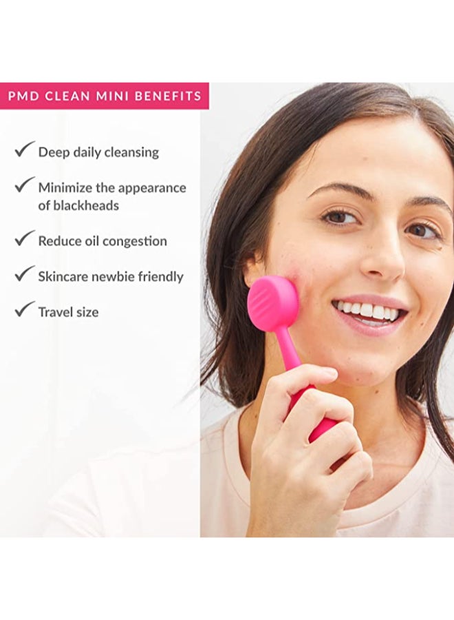 PMD Beauty جهاز تنظيف الوجه الذكي - ميني كلين مع فرشاة سيليكون ومُدلك مضاد للشيخوخة، وردي - Image 4