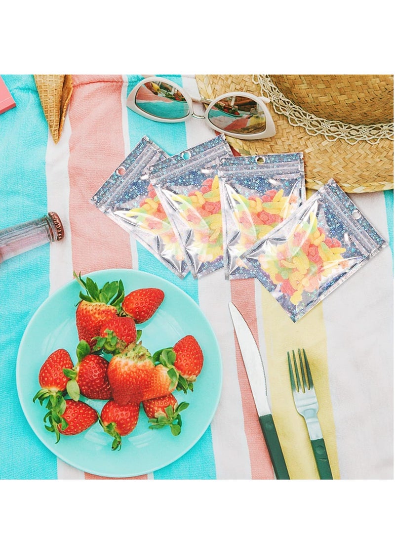 Generic Holographic Foil Pouch Bags 100 Pack Star Pattern Resealable Self Adhesive Bag Aluminum Foil Pouch Bag Smell Proof Mylar Ideal for Favor Food Storage and Lip Gloss Storage  - Image 4