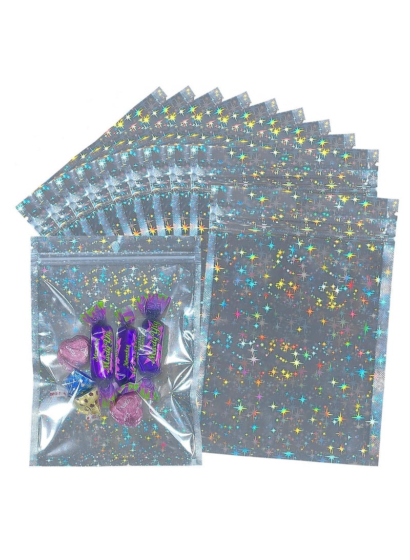 Generic Holographic Foil Pouch Bags 100 Pack Star Pattern Resealable Self Adhesive Bag Aluminum Foil Pouch Bag Smell Proof Mylar Ideal for Favor Food Storage and Lip Gloss Storage  - Image 1