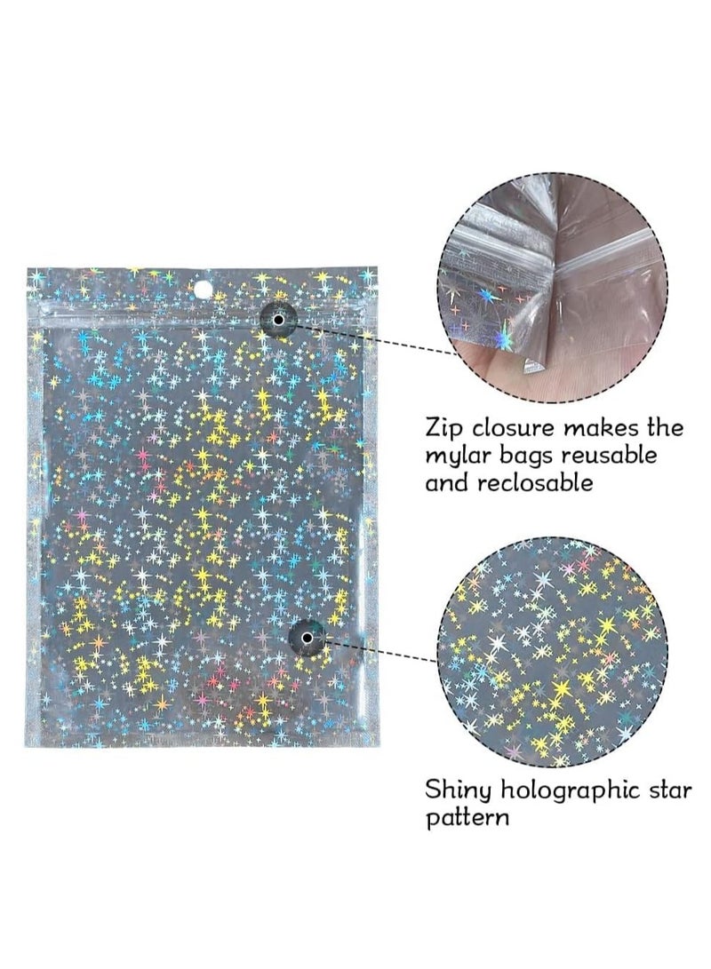 Generic Holographic Foil Pouch Bags 100 Pack Star Pattern Resealable Self Adhesive Bag Aluminum Foil Pouch Bag Smell Proof Mylar Ideal for Favor Food Storage and Lip Gloss Storage  - Image 2