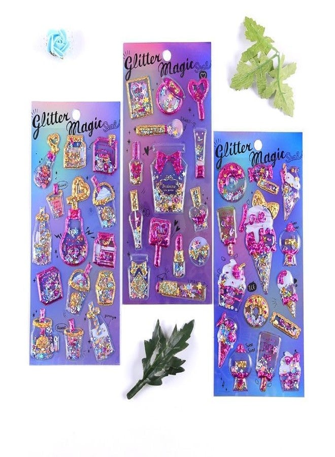 Parshya Kawaii 3D Puffy Stickers for Kids, 3D Stickers for Craft Book & Scrapbook, Self-Adhesive Kawaii Stickers Set, Cute Stickers for Girls and Boys(Random Theme) (Glitter Magic, 8) - Image 2