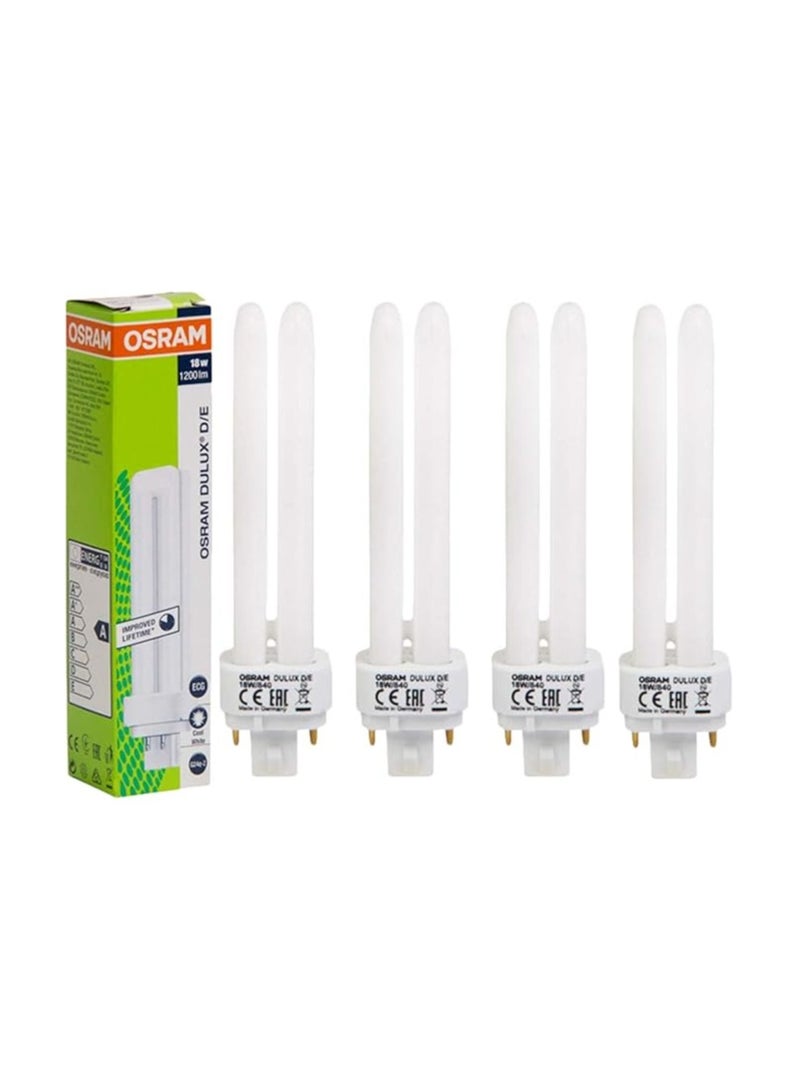 OSRAM DULUX-DE 18W COOL WHITE Compact Fluorescent lamp Bulb G24q-2 4PIN - Pack of 4 - Image 1