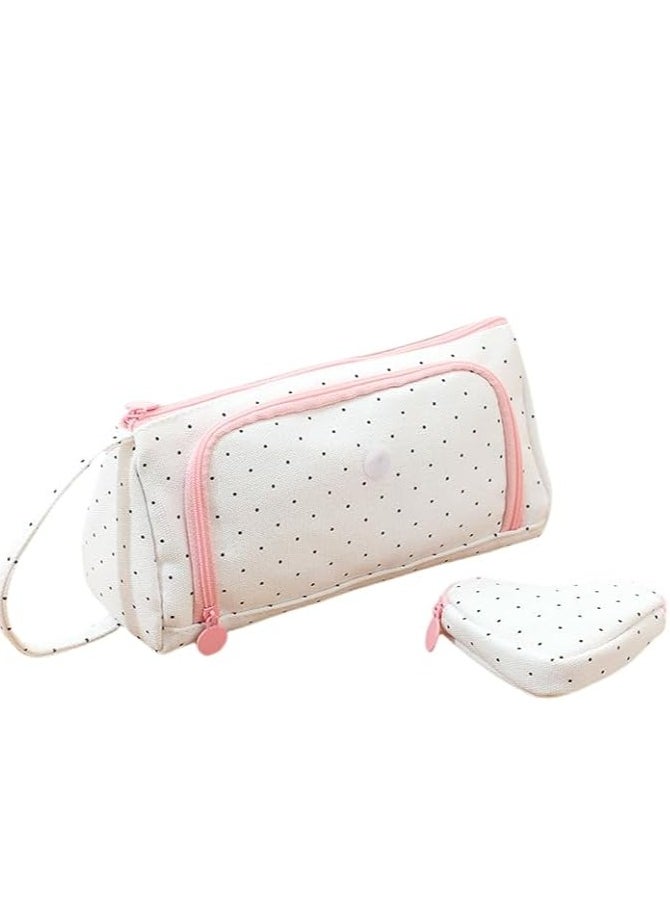 Generic Large Pencil Case Big Capacity 3 Compartments Canvas Pencil Pouch for Teen Boys Girls School Students Big Capacity Pencil Case Large Storage Pencil Bag for Adults Office (PINK-2)  - Image 1