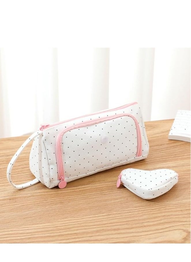 Generic Large Pencil Case Big Capacity 3 Compartments Canvas Pencil Pouch for Teen Boys Girls School Students Big Capacity Pencil Case Large Storage Pencil Bag for Adults Office (PINK-2)  - Image 2
