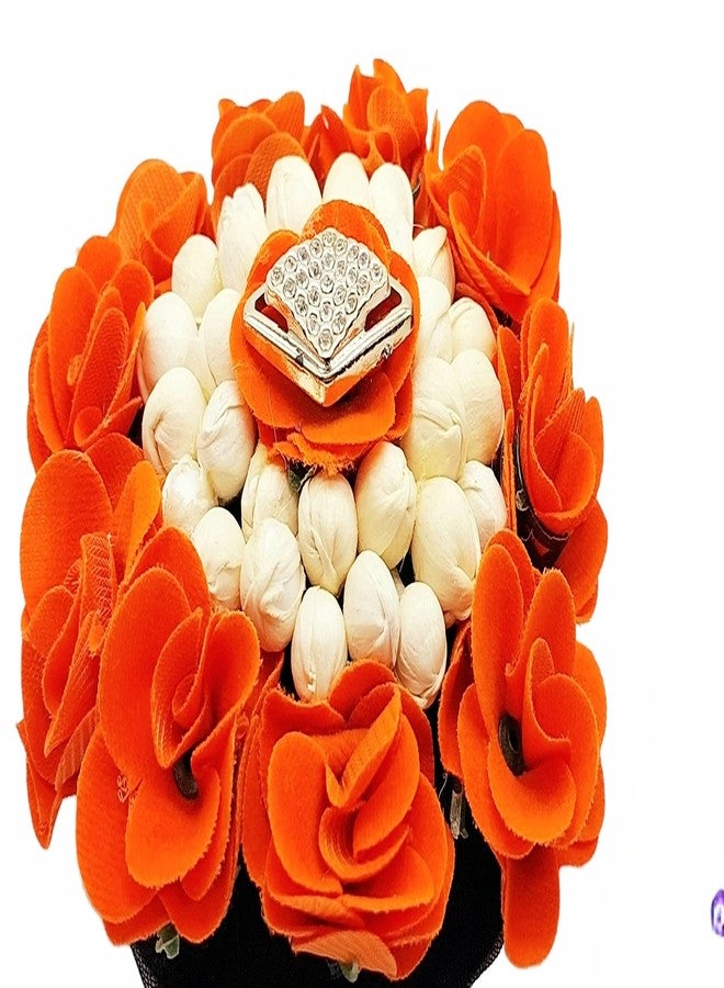 DIAN Orange & White Full Bun Juda Maker Flower Gajra Hair Accessories, Artificial Juda Hair Accessories, Gajra Hair Accessories Rubber Band for Women and Girls, Flower Work Juda - Image 4