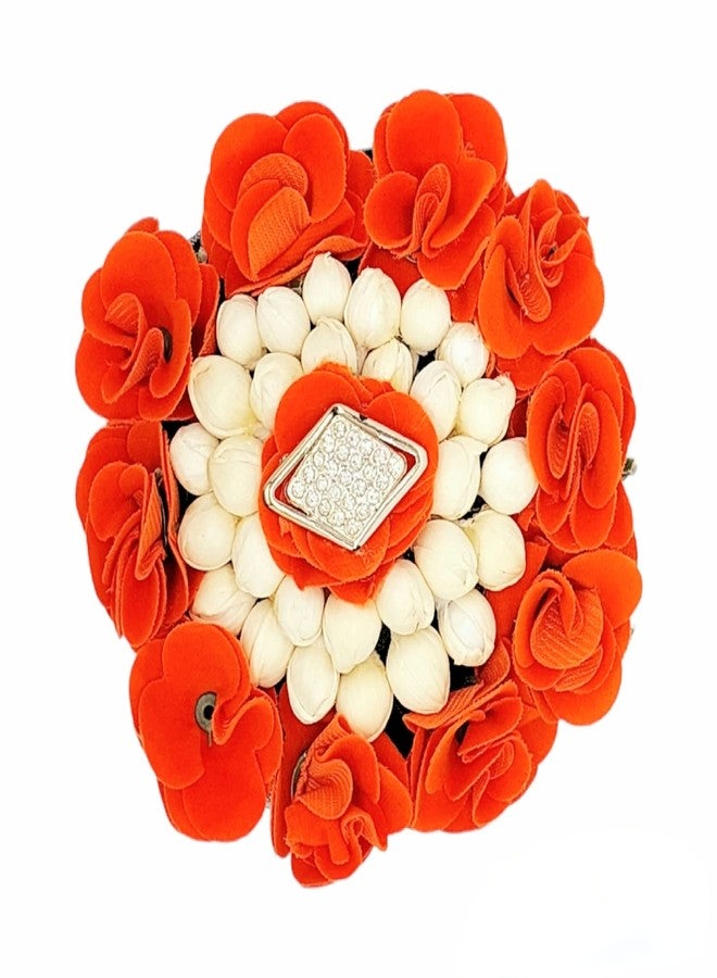 DIAN Orange & White Full Bun Juda Maker Flower Gajra Hair Accessories, Artificial Juda Hair Accessories, Gajra Hair Accessories Rubber Band for Women and Girls, Flower Work Juda - Image 1