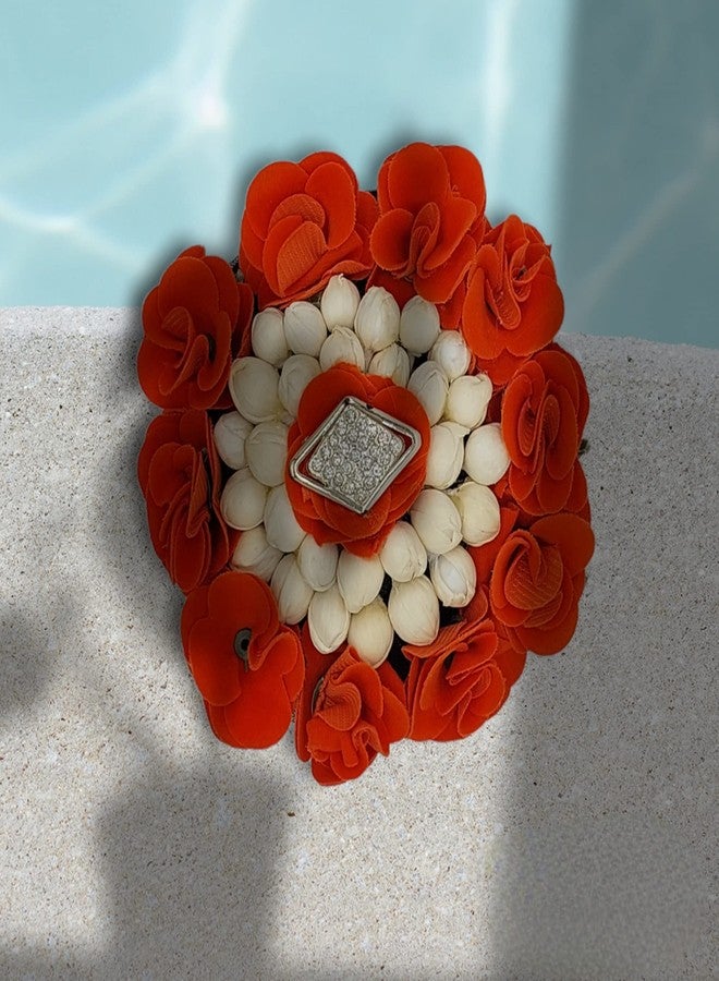 DIAN Orange & White Full Bun Juda Maker Flower Gajra Hair Accessories, Artificial Juda Hair Accessories, Gajra Hair Accessories Rubber Band for Women and Girls, Flower Work Juda - Image 3