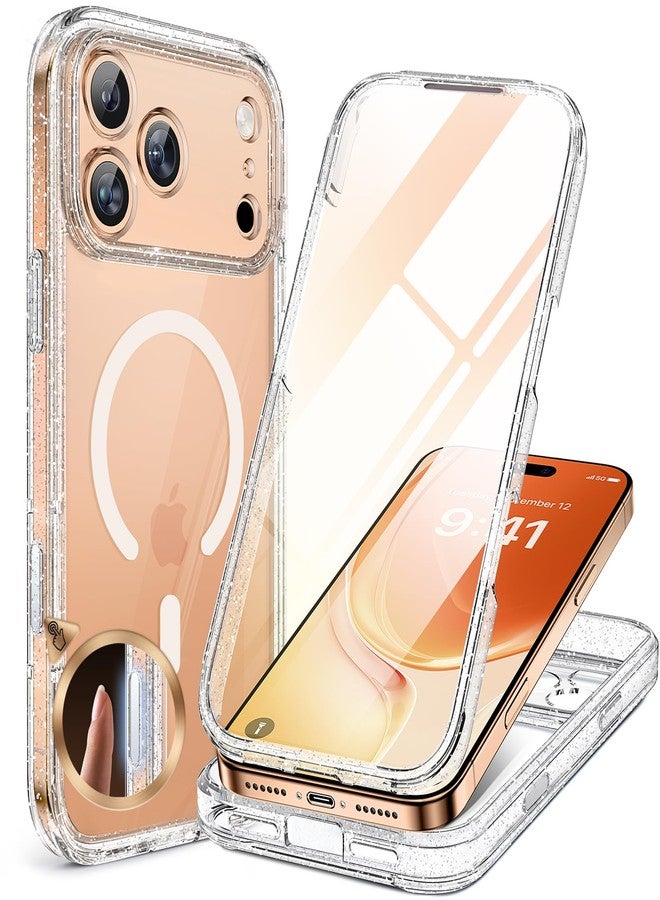 Miracase for iPhone 17 Pro Max Case 6.9" Full-Body Phone Case with Built-in Glass Screen Protector& Full Camera Protector,[Magnetic with MagSafe] Drop Proof 17 ProMax Cover, Clear Glitter - Image 1