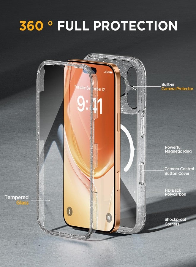 Miracase for iPhone 17 Pro Max Case 6.9" Full-Body Phone Case with Built-in Glass Screen Protector& Full Camera Protector,[Magnetic with MagSafe] Drop Proof 17 ProMax Cover, Clear Glitter - Image 2