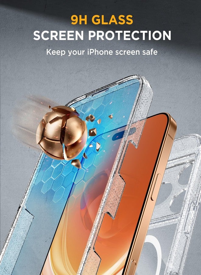 Miracase for iPhone 17 Pro Max Case 6.9" Full-Body Phone Case with Built-in Glass Screen Protector& Full Camera Protector,[Magnetic with MagSafe] Drop Proof 17 ProMax Cover, Clear Glitter - Image 3