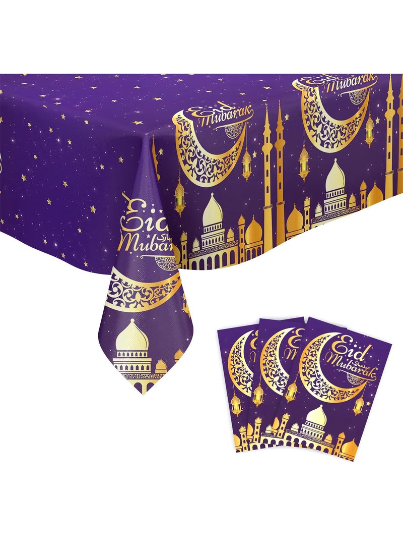 الأزرق جي دبليو 3 قطعة من مفرش المائدة رمضان المبارك للزينة البلاستيكية لمرة واحدة عيد الفطر المبارك المبارك عيد الفطر المبارك حزب مجموعة الجدول مستطيل طاولة الطعام - Image 1