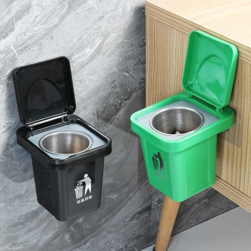 Wall Mounted Ashtray: 7.5 X 9 X 9 Cm Green Stainless Steel - Space Saving Hanging Design Removable Inner Bucket Dual Purpose Versatility for Indoor Patio Balcony Small Apartments Home Offices - Image 4