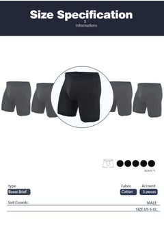 infino Men's 5-Pack Boxer Briefs - Mid-Rise, Anti-Chafing Stretch Cotton, Breathable Athletic Underwear in Pure Black - Available in XL  - Image 5